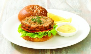 Tassal's salmon burgers are made with 96 per cent Altantic salmon.